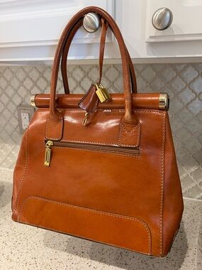 Structured Leather Satchel in Cognac Brown